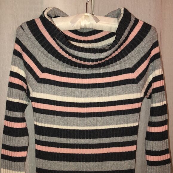 Motherhood Mat S Gray Pink White Horizontal Striped Ribbed Knit Dress - Picture 3 of 11